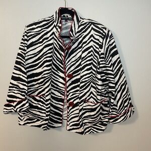 Vintage Painted Pony Jacket Zebra Print Red Button‎ USA Women's Size XL Art EUC